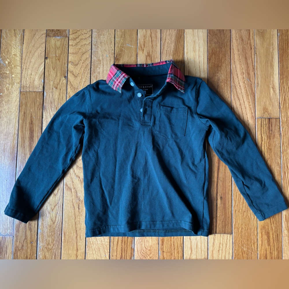Andy & Evan Black Polo with Red Plaid Collar